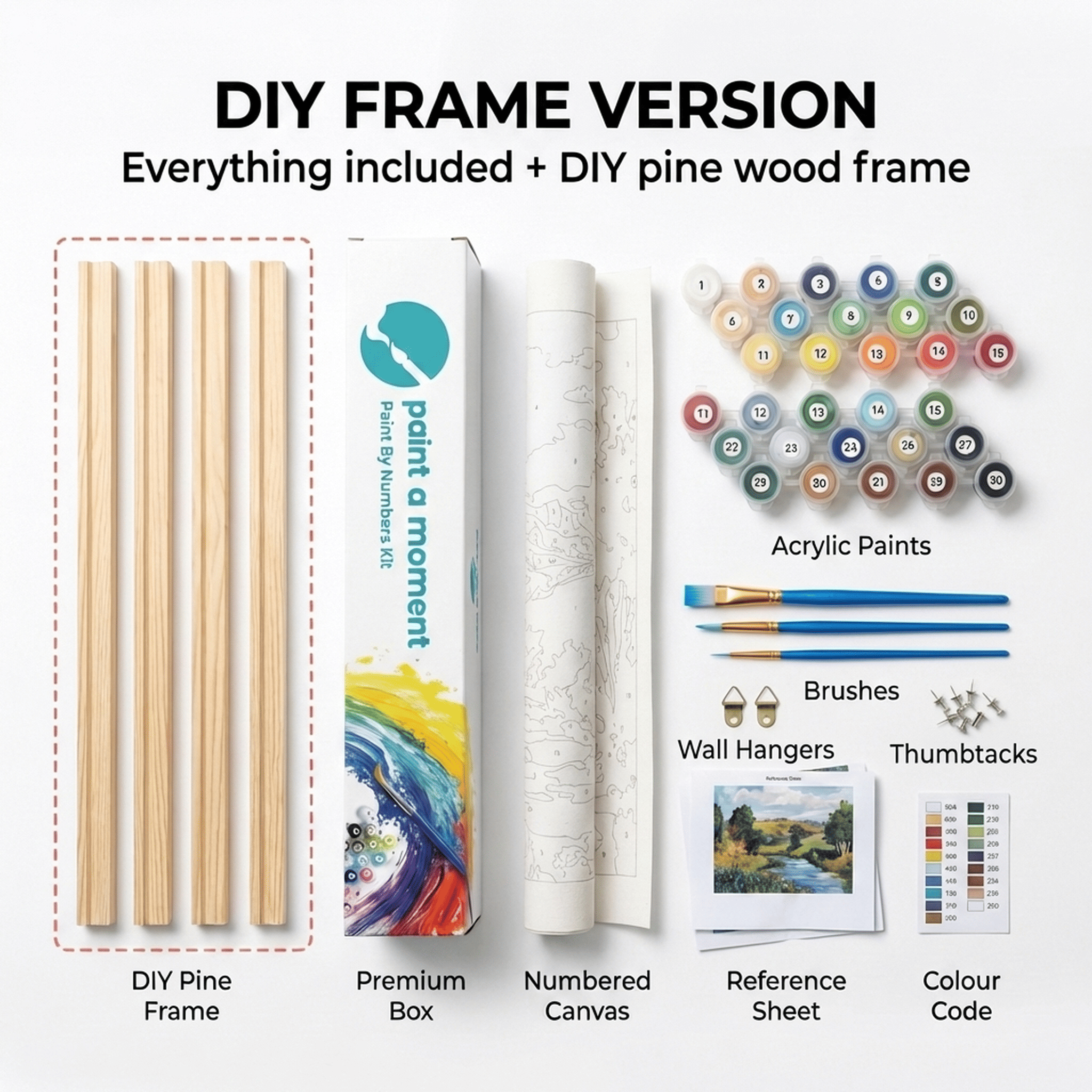 DIY frame kit option — paint by numbers kit with wooden stretcher bars to assemble yourself