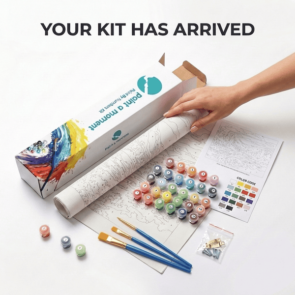 Paint by numbers kit unboxing — everything you receive packaged and ready to paint