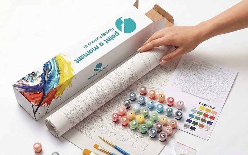 Paint by numbers kit unboxing — everything you receive packaged and ready to paint