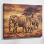 Elephant family paint by numbers kit — intermediate difficulty, mother and calf golden savanna scene wall art