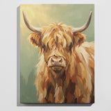 Highland cow portrait paint by numbers kit — beginner friendly completed painting, shaggy ginger cow wall art