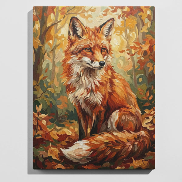 Mystical fox paint by numbers kit — intermediate difficulty, auburn woodland fox portrait wall art
