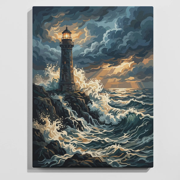 Northern Lighthouse in Storm — Paint by Numbers Kit