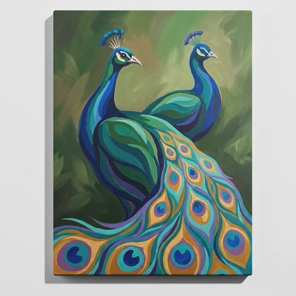 Colourful peacock paint by numbers kit — beginner friendly, iridescent plumage bird portrait wall art