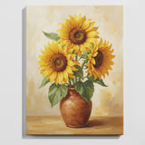 Sunflowers in a vase paint by numbers kit, beginner friendly completed sunflower bouquet wall art on canvas